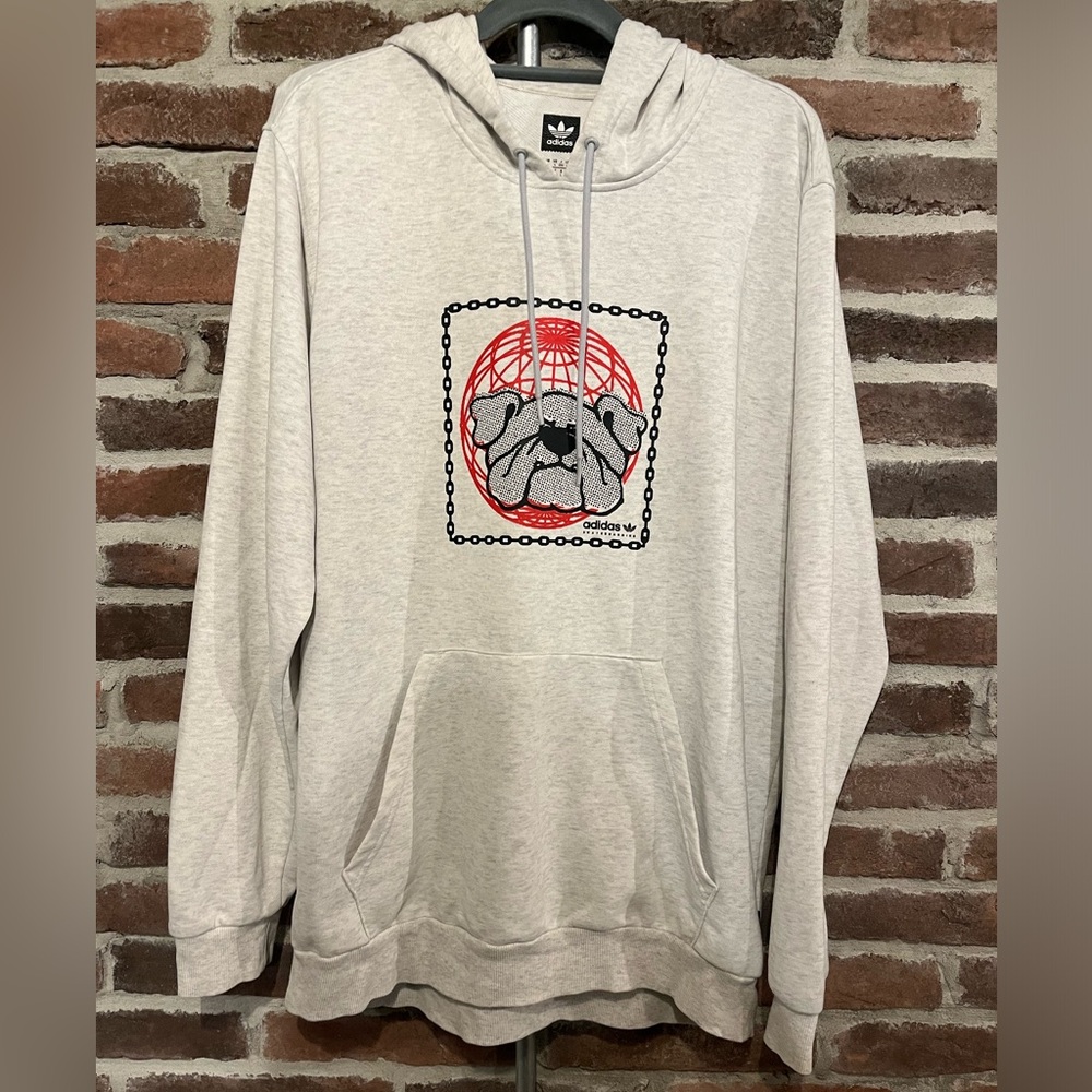 $2/15 Adidas Bull Dog Gray Hoodie Sweatshirt Size Large